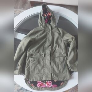 Olive Hooded Jacket with Floral Lining